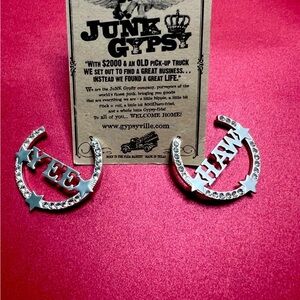 Junk Gypsy “Yee Haw” Silver Embellished Hoop Earrings NWT